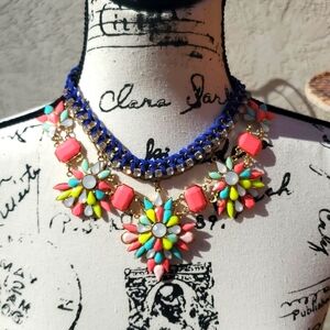 Chunky Bright Stone Flower Novelty Choker Stlye Necklace approx 16"